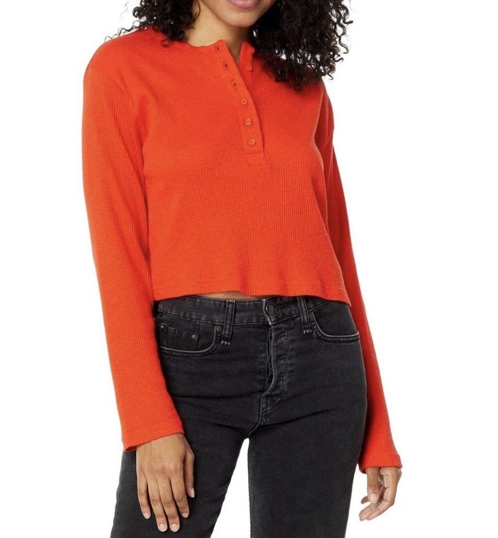 Levis Womens' Sunbloom Henley Long Sleeve Shirt - Burnt Orange Sz S